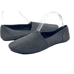 Blue suede brand women’s riveted textile slip on sneakers, Gray, Size 10